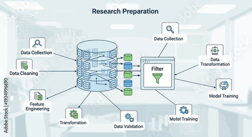 Data Research Preparation Process with Data Collection and Model Training.