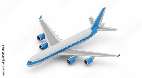 White and blue airplane model on white background.