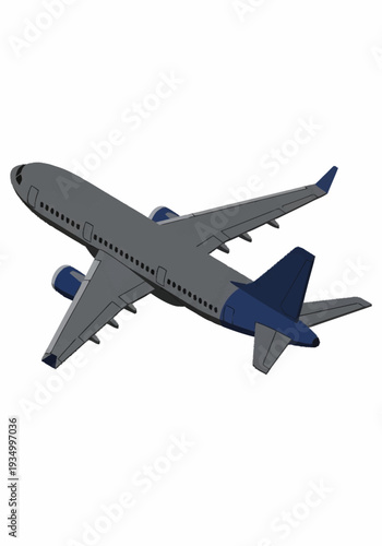 Commercial Airplane in Flight with Blue Accents.
