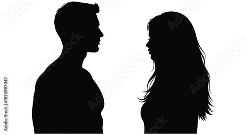 A striking profile view of a man and woman facing each other depicted in black silhouette high quality