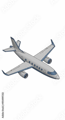 White commercial airplane flying against a plain white background.