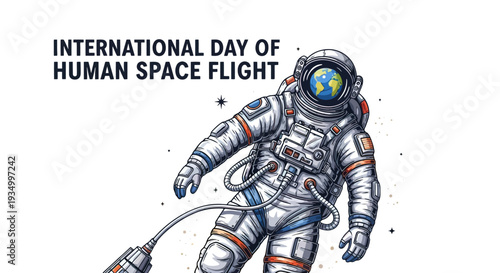 Astronaut in Space Suit Floating Freely.