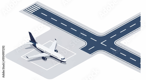 Isometric illustration of an airplane on a runway intersection.