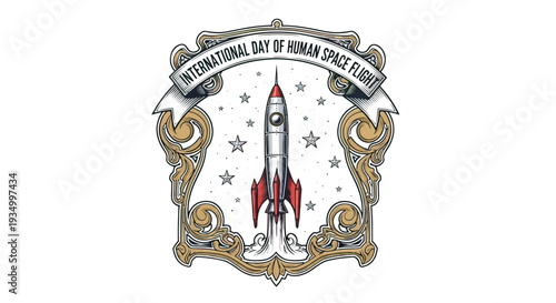International Day of Human Space Flight Emblem Rocket.