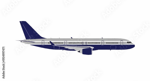 Commercial Airplane in Flight Mode Side View.