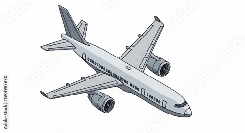 Commercial Airplane in Flight Modeled in Simple Design.