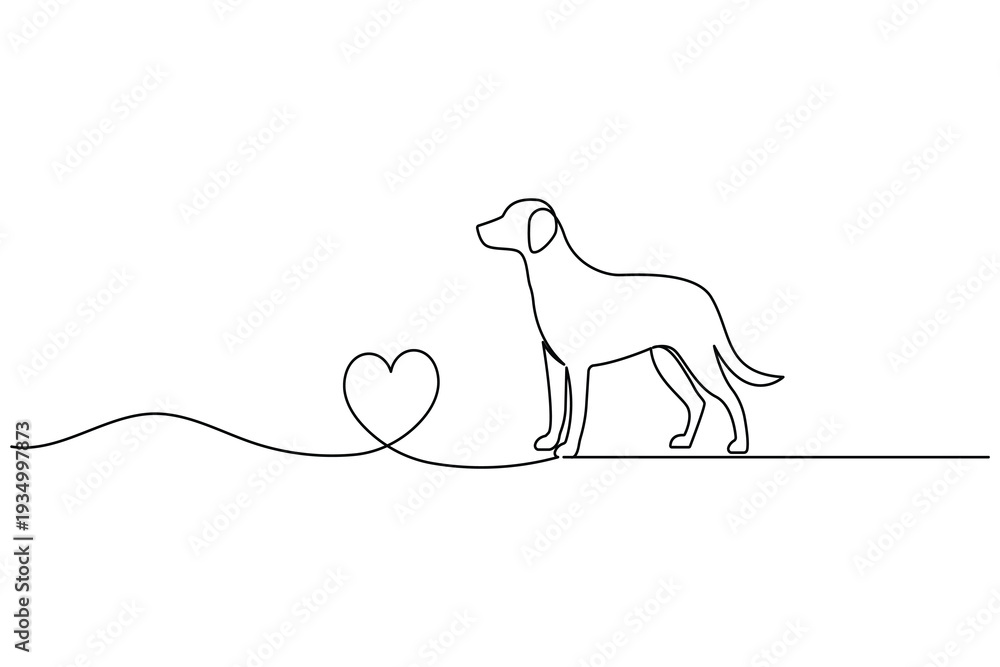 Fototapeta premium Dog continuous one line art minimalist outline vector icon for modern design
