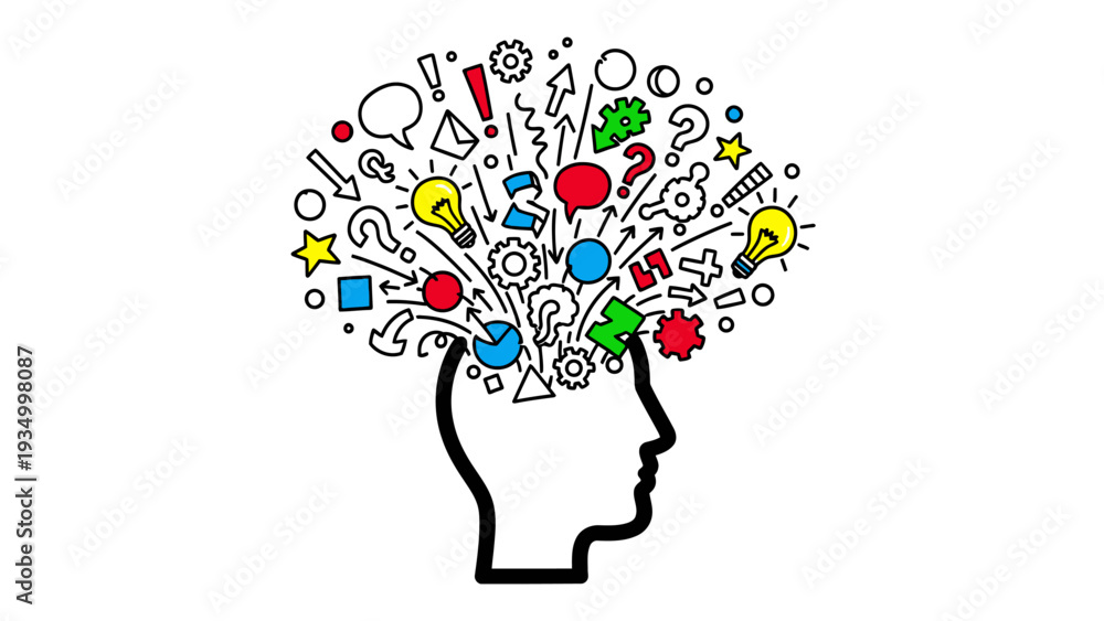 custom made wallpaper toronto digitalThinking Head with Idea Symbols.