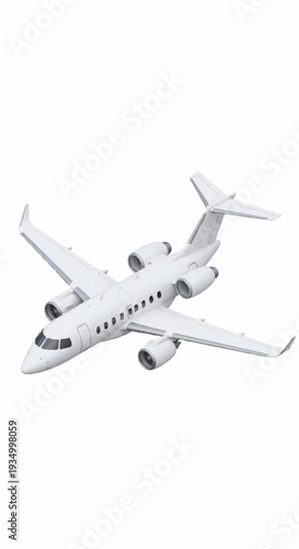 White Commercial Airplane in Flight Isolated on White Background.