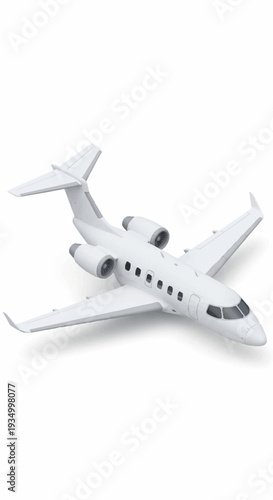 White private jet aircraft isolated on a white background.
