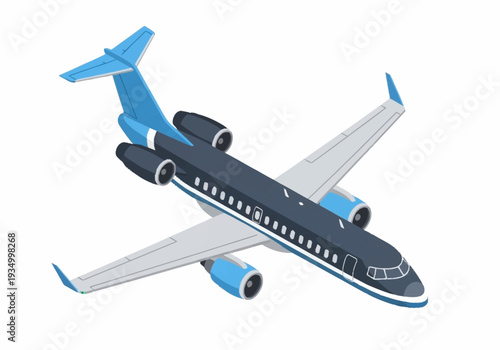 Commercial Airplane in Flight with Blue and Grey Color Scheme.