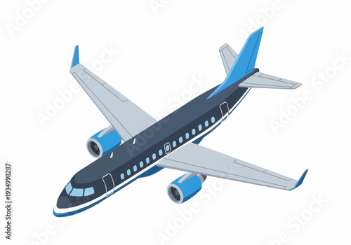 Commercial Airplane in Flight with Blue and Gray Color Scheme.