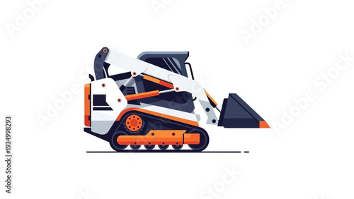 Orange and white skid steer loader.
