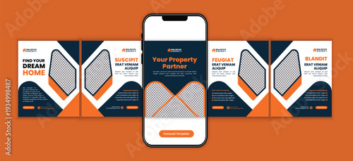 Modern Home for Sale Real Estate Social Media  microblog carousel post Design Template