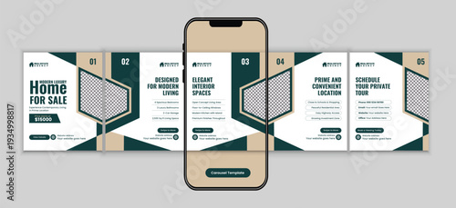Modern Home for Sale Real Estate Social Media  microblog carousel post Design Template