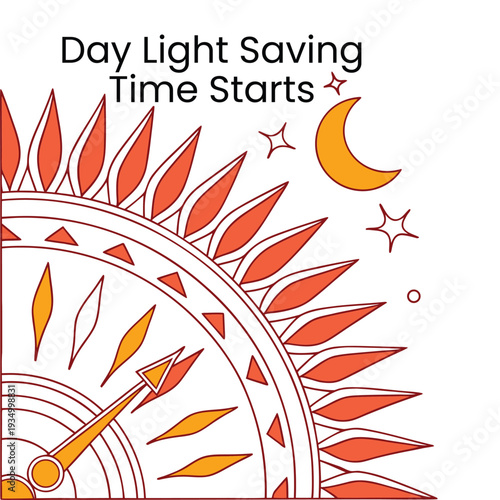 Abstract sun rays and clock for daylight saving