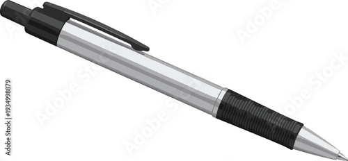 Black ballpoint pen illustration isolated on white background, writing instrument for office school stationery note taking concept