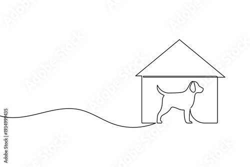 Dog house continuous one line art minimalist outline vector icon for pet services