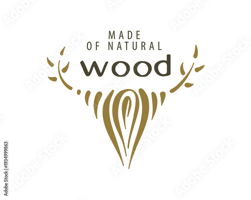 An unusual vector hand-drawn logo for the production of wood products