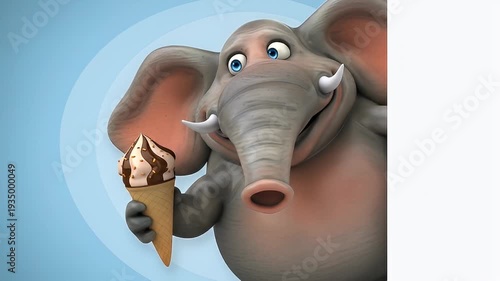 Cartoon elephant holding ice cream, partially hidden behind a white vertical shape