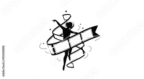 Graceful dancer in silhouette with flowing ribbon and banner, evoking movement and celebration.