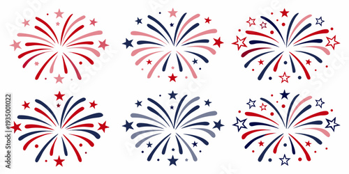 A collection of colorful fireworks displays in red white and blue