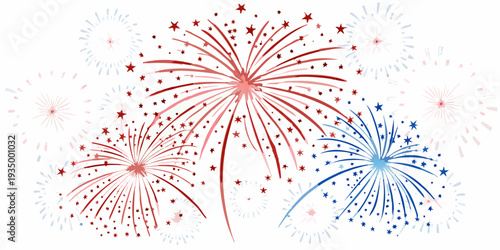 Colorful fireworks explode in a celebratory display against a white background