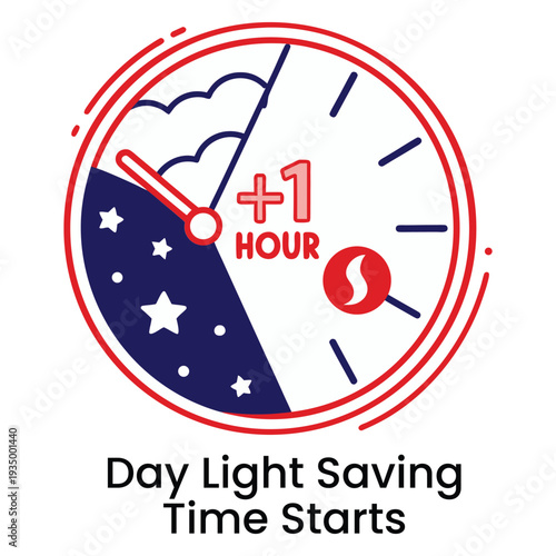 Spring Forward Daylight Saving Time Clock with Sun and Moon