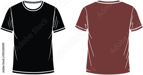 Black and Maroon Blank T-Shirt Vector Icons, Minimalist Apparel Mockup Templates