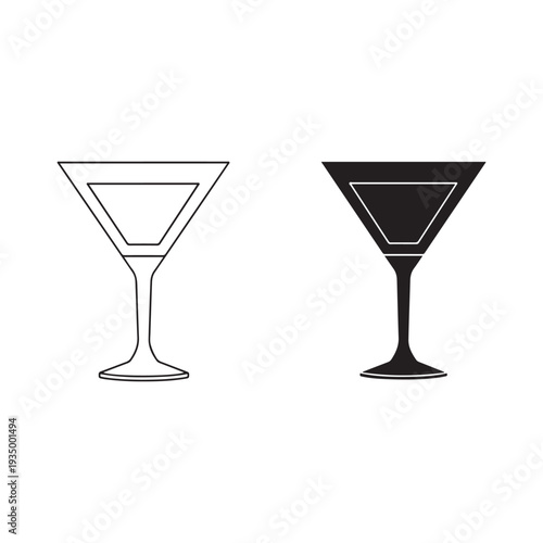 Martini Glass Icon Outline and Silhouette Cocktail Symbol Set