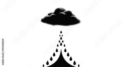 Dark storm cloud releasing rain drops on a white background