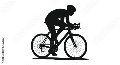 A black silhouette of a cyclist riding a road bike captured in a dynamic pose silhouette high quality