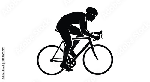 A dynamic black silhouette of a cyclist intensely riding a road bike with focused determination silhouette high quality