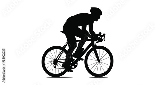 A dynamic black silhouette depicts a cyclist intensely riding a road bike conveying speed and athleticism silhouette