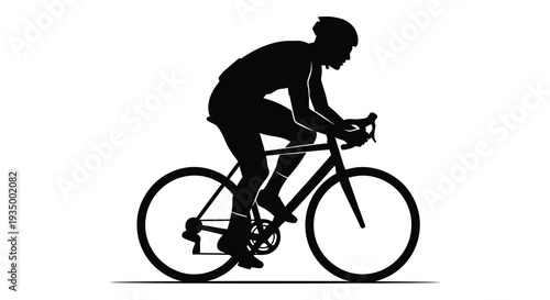 A dynamic black silhouette depicts a cyclist intensely focused on riding a road bike silhouette high quality professional