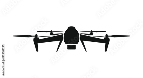 A striking black silhouette of a modern quadcopter drone displaying its aerodynamic design silhouette high quality professional detailed
