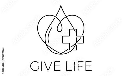 Life Saving Blood Drop and Heart Shape Monoline Background