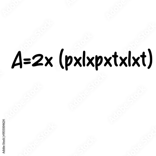 Handwritten rectangular prism surface area formula isolated on light background mathematics geometry concept illustration.
