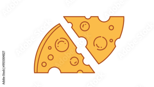 Two slices of yellow swiss cheese with large holes are displayed with simple outlines in a clean graphic design style.
