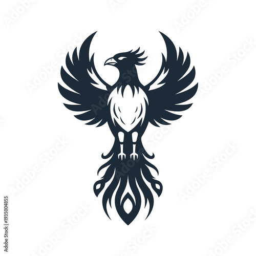 Minimalist Black Phoenix Bird Icon with Symmetrical Wings