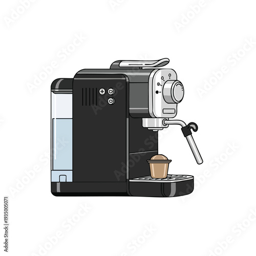 Modern Espresso Machine with Coffee Cup Fresh Brew Preparation Scene
