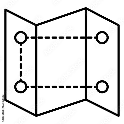 Folded map icon for travel planning and navigation