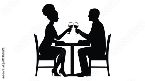 A couple toasting with wine glasses at a restaurant isolated on white background, Vector