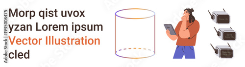 IoT, technology, smart devices, connectivity, digital communication, signal processing. Scene a person holding a tablet with connected devices and transmission elements. IoT and technology concept