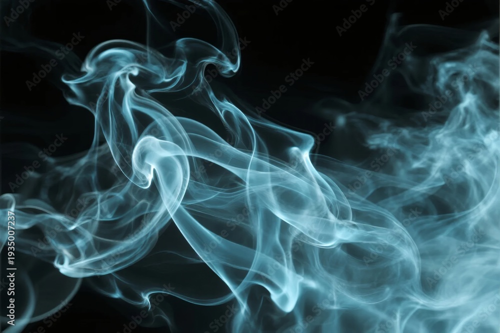 Fototapeta premium Ethereal blue smoke swirling against a dark background