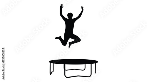 A person jumping on a trampoline in mid air isolated on white background, Vector