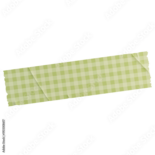 Green Gingham Washi Tape Isolated on Transparent Background for Scrapbook and Design Decoration