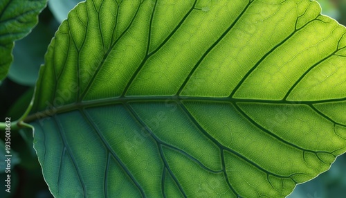 Close Up Macro Shot of a Translucent Green Leaf Veins with Sunlight Shining Through Creating a Sparkle Effect