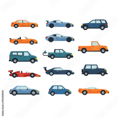 Diverse Collection of Cartoon Cars and Vehicles Set