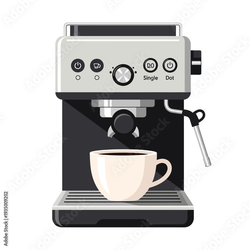 Modern espresso machine brewing a cup of coffee, kitchen appliance, coffee maker